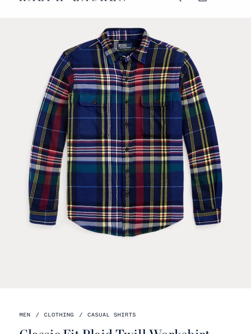 Polo by Ralph Lauren Navy Red Yellow Multicolor Plaid Button-Up Shirt